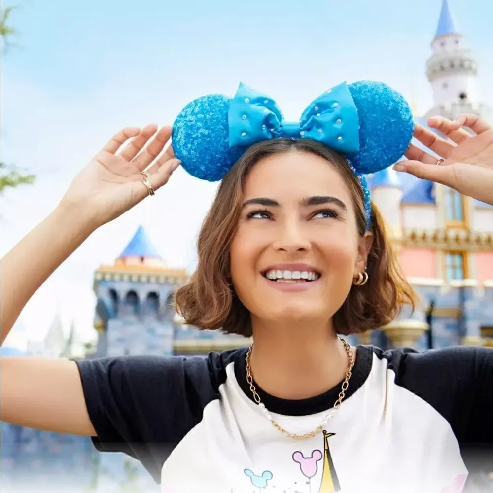 Minnie Mouse Sequin Ears Headband Aqua Blue Disney NWT